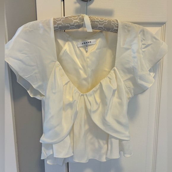 FRAME Flounce Shirred Silk Top - Picture 6 of 6